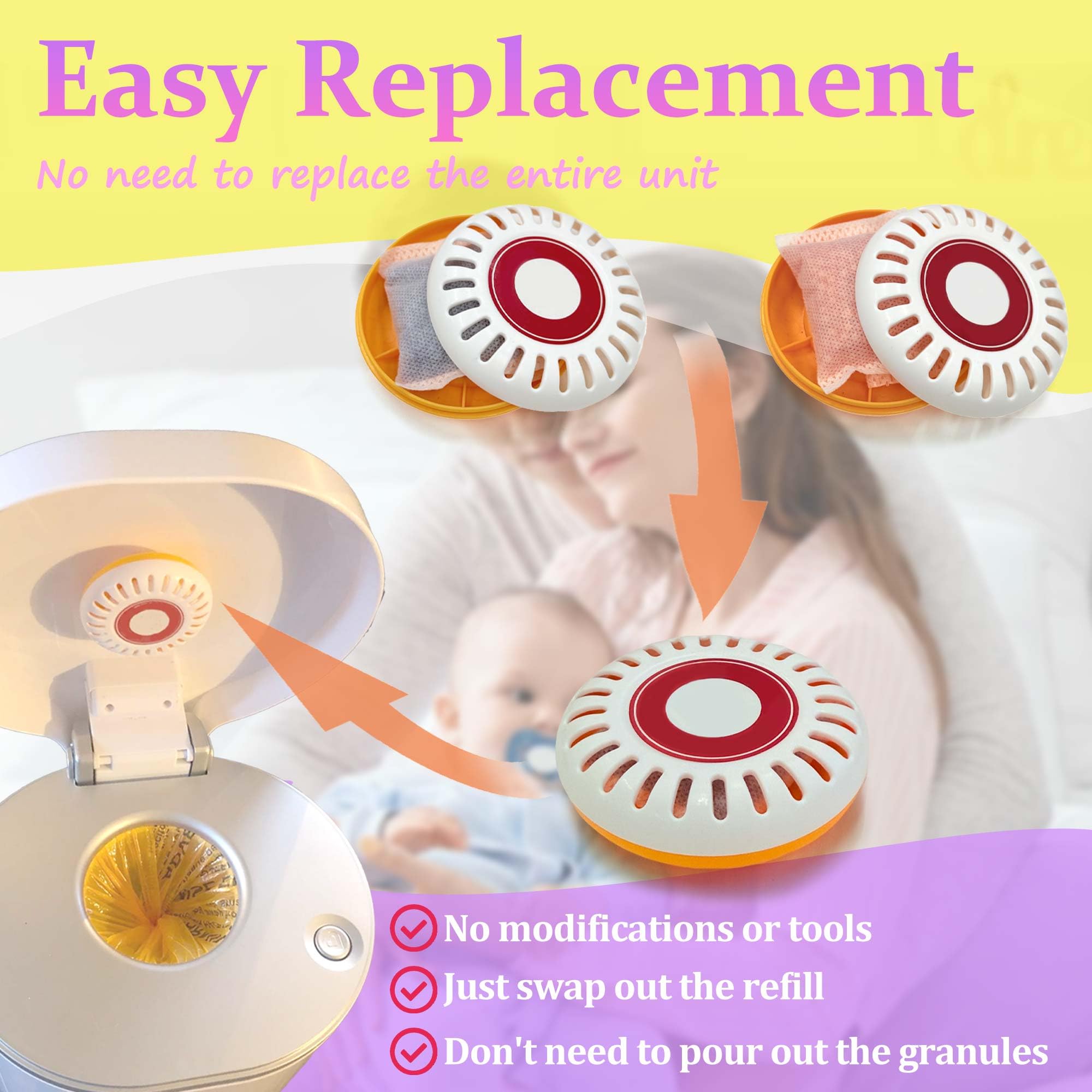 PurifyLogix Windeleimer-Deodorierer für Munchkin Step- und Eimer-Windeleimer, Aktivkohle-Nachfüllpackungen für Arm und Hammer, Puck-Backpulver-Kartusche (8,9 cm), 6 x Lavendel und 6 x
