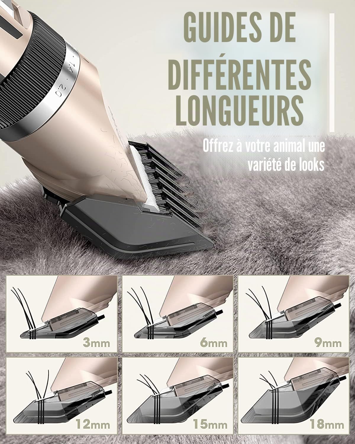 oneisall Tondeuse Chien Professionnelle Poil Long Epais Tondeuse pour Chats et Animaux Silencieux pour petits grands chiens chats animaux de compagnie (L'or)