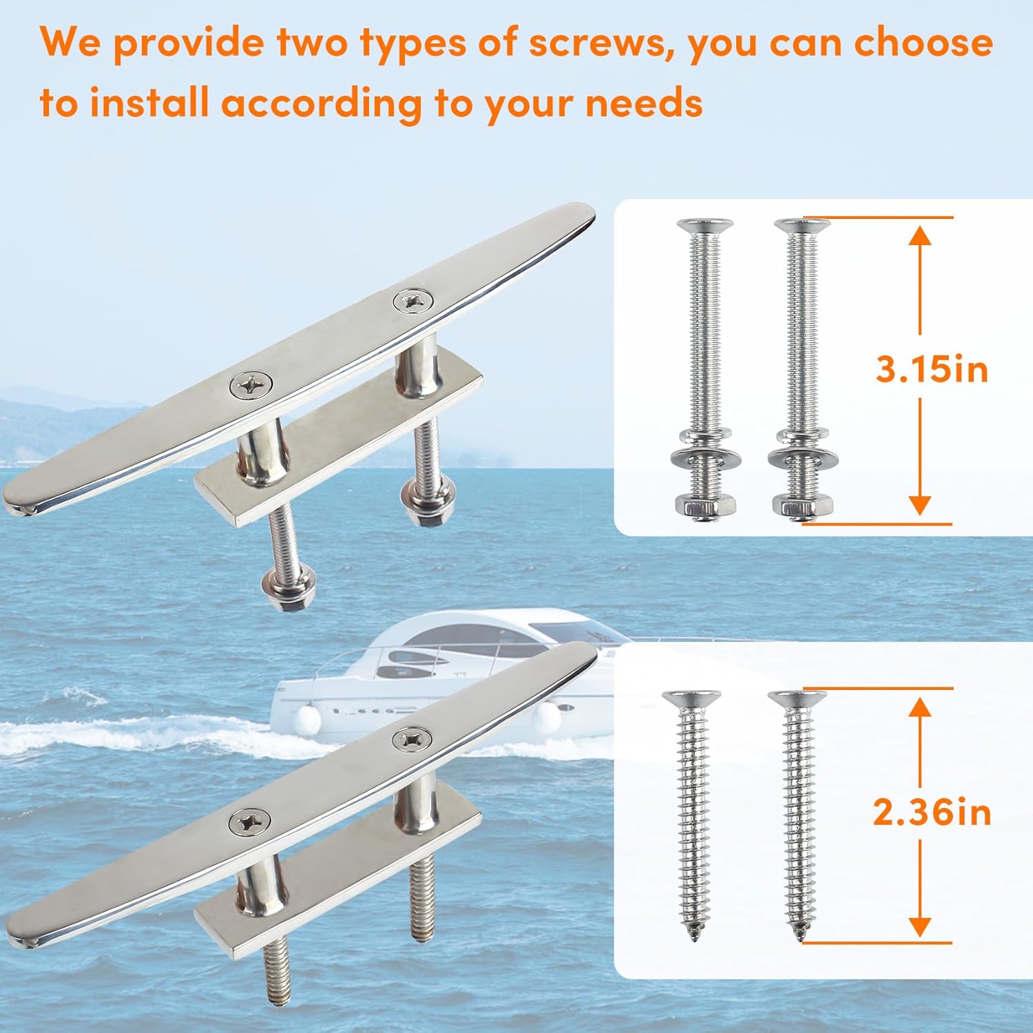 4 Inch/5 Inch/6Inch/8 Inch/10 Inch 316 Stainless Steel Boat Cleats,Open Base Dock Cleats with Installation Screws,Boat Dock Cleats Rope Cleat for Boat Docks,Decks or Nautical Decor (2/4/6/8 Pack)