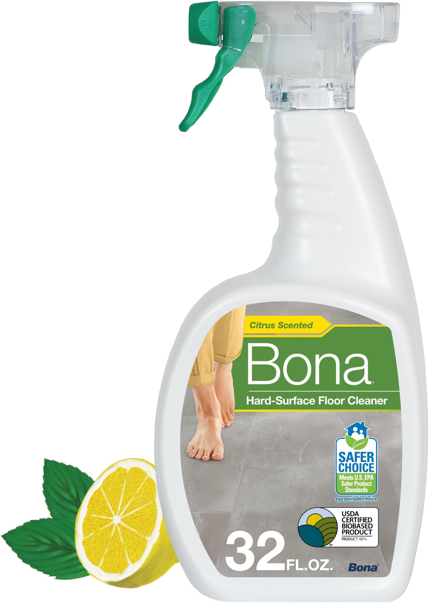 Multi-Surface Floor Cleaner Spray - 32 fl oz - Lemon Mint Scent - Refillable - Residue-Free Floor Cleaning Solution for Stone, Tile, Laminate, and Vinyl Floors
