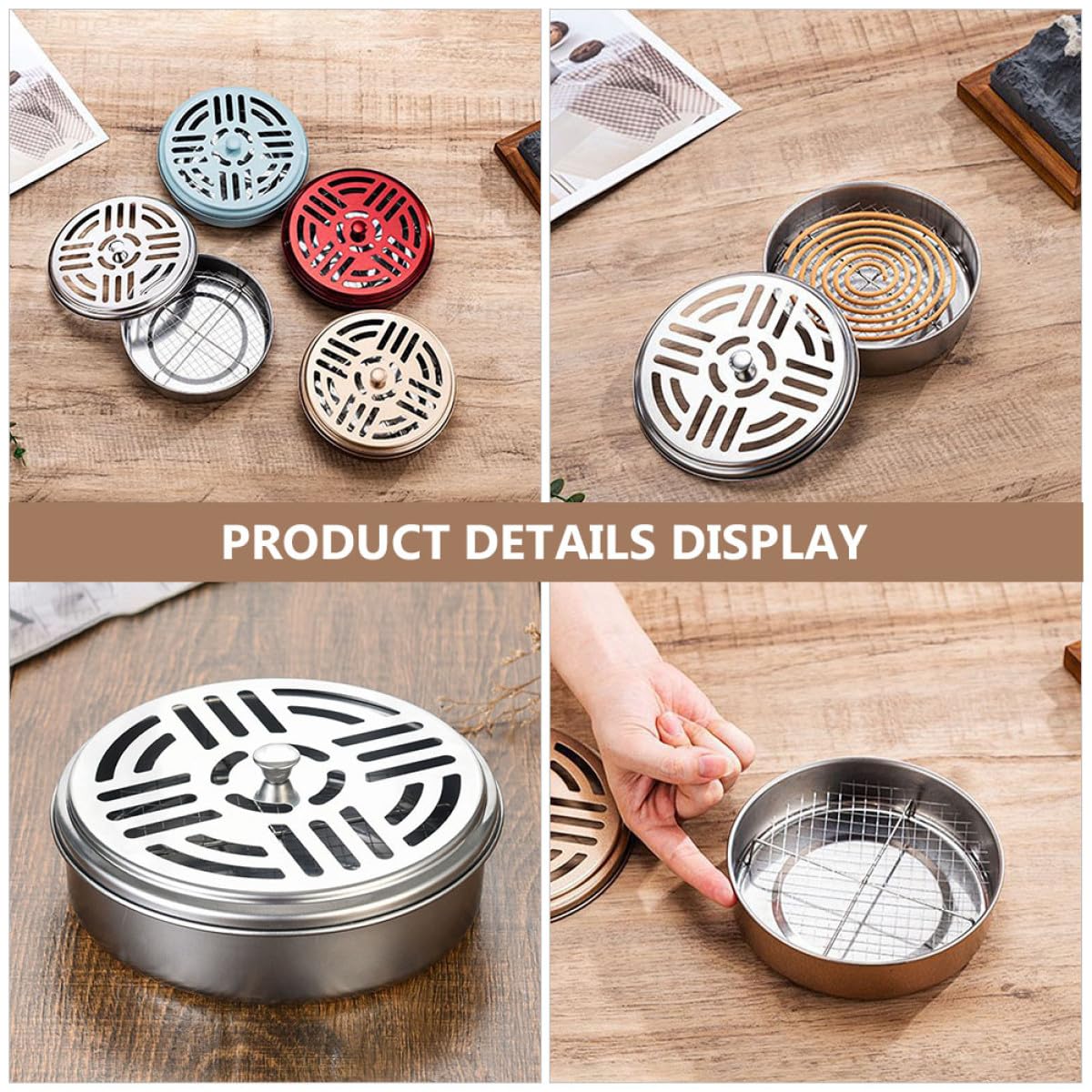 ULTECHNOVO Porta Zampirone Antiscottatura in Acciaio Inossidabile Coperchio Set 4 Pezzi Design Circolare Forato Texture Liscia e Resistente per Casa e Esterno