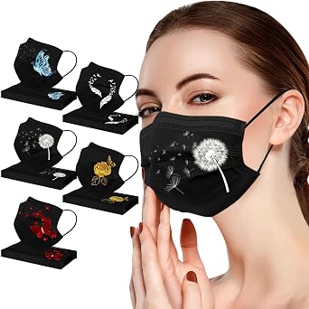 ROTORS 50Pc Floral Face_Masks Disposable,3-Ply Disposable Printed Facemasks for Women,Flower Face_Masks for Adults Daily Use (Dandelion)
