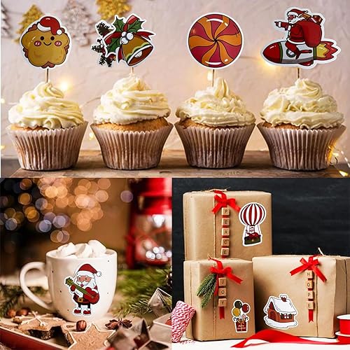 Miniatura 7 de Calcomanías de Navidad, 100 unidades, lindas calcomanías impermeables para botellas de agua, divertidas calcomanías de Papá Noel para niños y