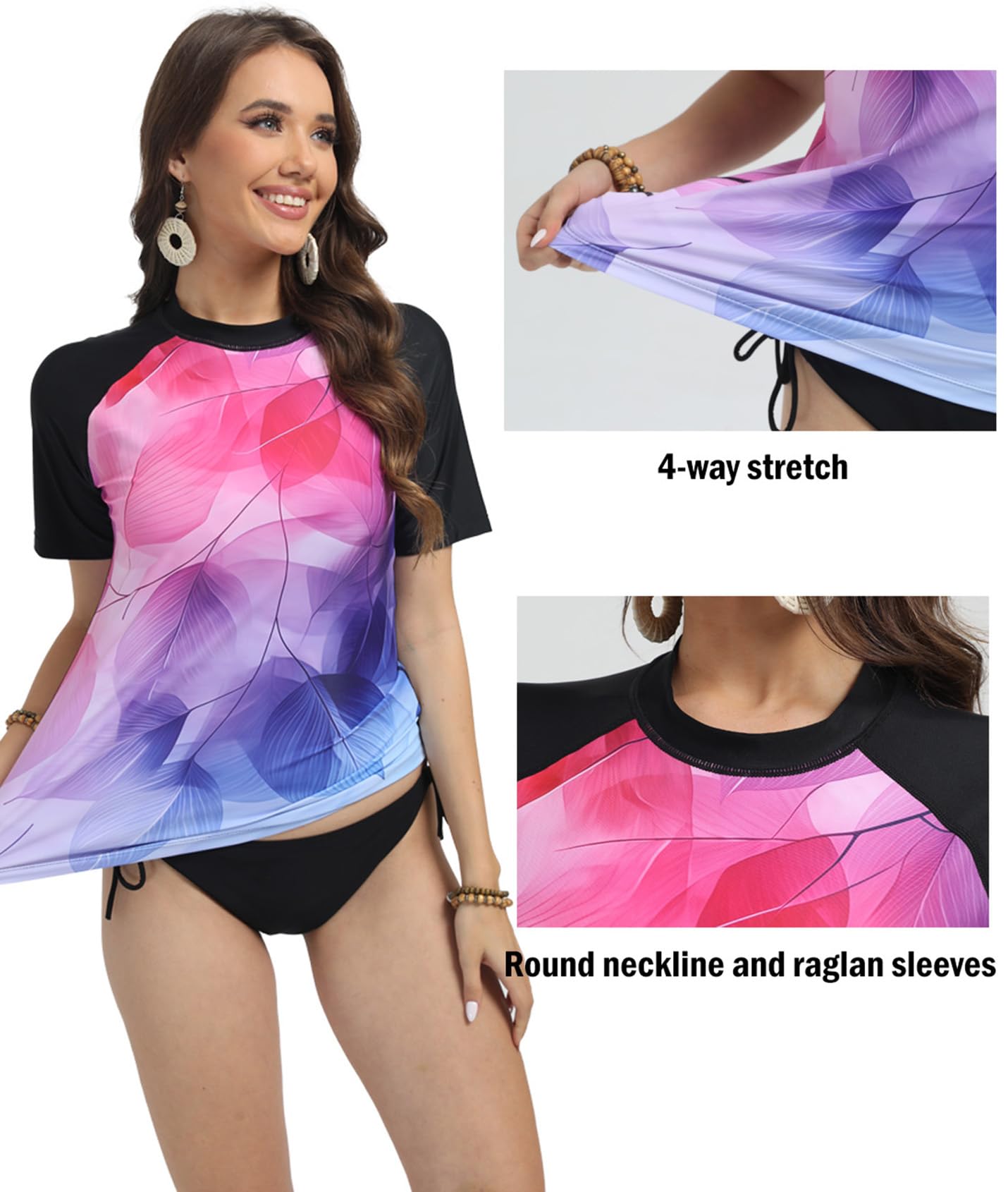 Camiseta de natación para Mujer Manga Corta UPF 50+ Rashguard Secado Rápido protección Solar