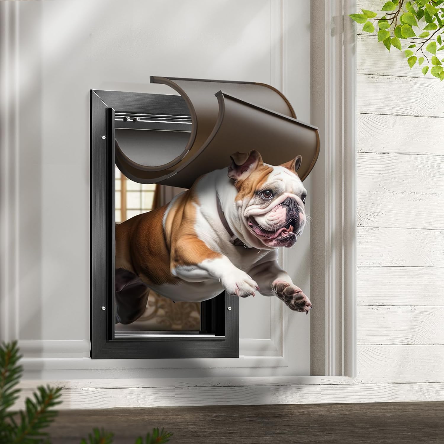 Dog Door for Door, Aluminum Alloy Pet Door, Heavy-Duty Doggy Door, Medium Dog Door, Adjustable Tunnel, with Dual Magnetic Flaps & Closing Panel & Double-Sided Locks, Pet Up to 45 LBS