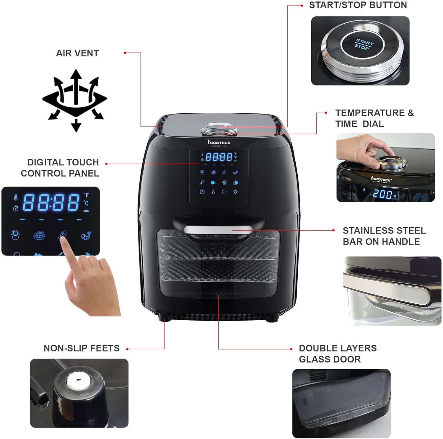 Innoteck Air Fryer rotating basket with fries