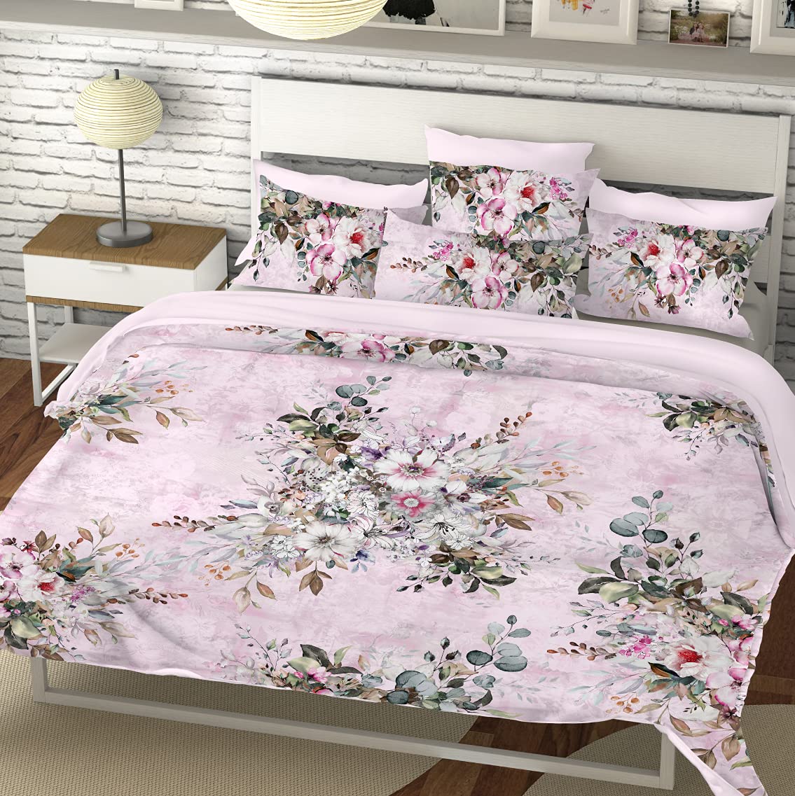 TARA- Sparkling Homes 350 TC Cotton Double Bed Sheet with 2 Pillow Covers - King Size, 275 X 275 Cm, Tuberose