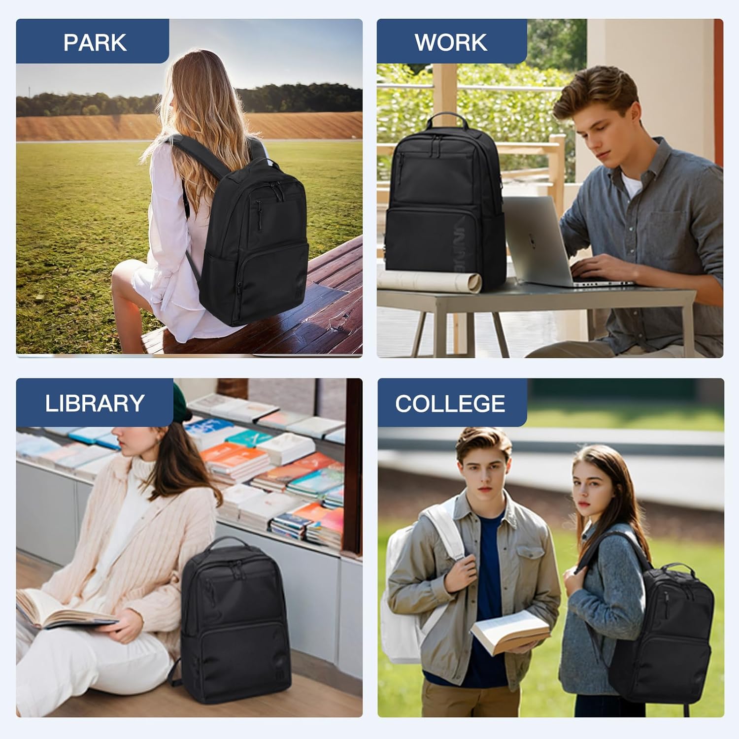 VNINE Laptop Backpack for Men Women 15.6 Inch Work Travel Backpacks Casual College Bookbag Waterproof Business Computer Backpack for Nurse Teacher School Backpack Black
