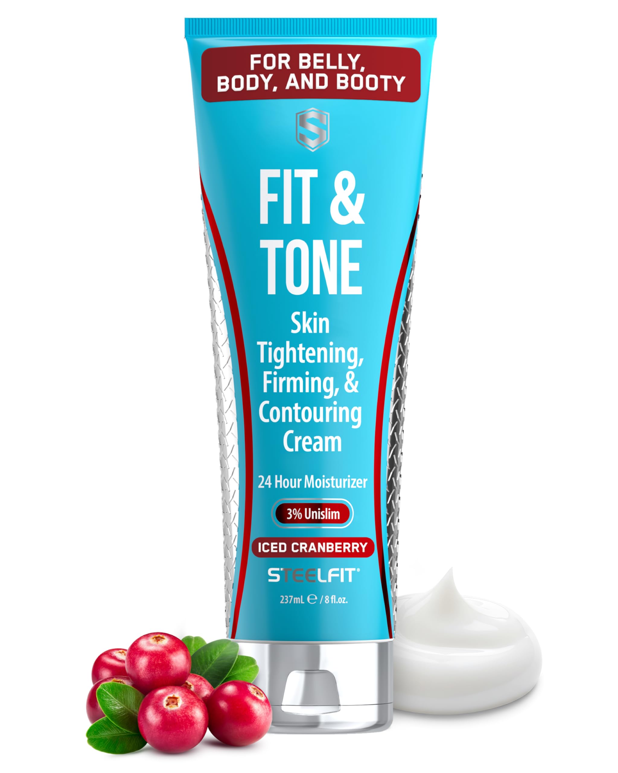 SteelFit Firming Body Lotion - Contouring & Skin Tightening Cream for Body - Firm & Tone Cellulite Remover for Legs Belly & Saggy Skin - Nourishing & Soothing with Shea & Cocoa Butter - Iced Cranberry