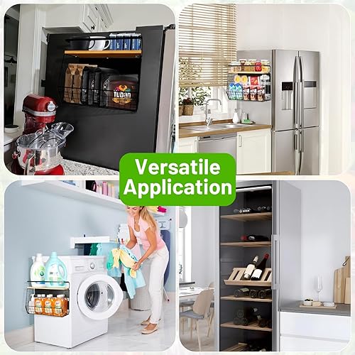 Miniatura 6 de 1 juego de estantes magnéticos para refrigerador con tapa de madera, contenedores de almacenamiento de papas y cebollas, organizadores y