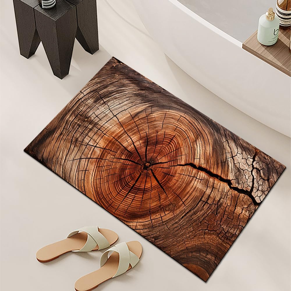 GUBIYU Brown Tree Ring Rugs Runner Farmhouse Wood Grain Kitchen Rugs with Runner Soft Kitchen Floor Mat Carpets Non Slip Washable Rug for Bathroom Entryway Front Door Laundry 23.6"x35.4"