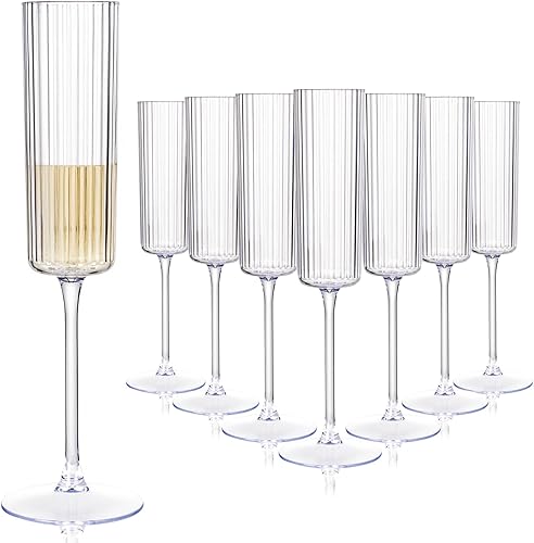 Paquete de 36 copas de champán de plástico transparente, copas de champán desechables acanaladas de 6 onzas, copas de mimosa vintage transparentes