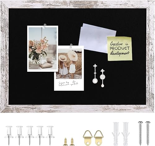 Tablero de anuncios de fieltro negro, tablones de anuncios para paredes con marco de madera, tablero de visión para oficina, hogar, cocina y escuela