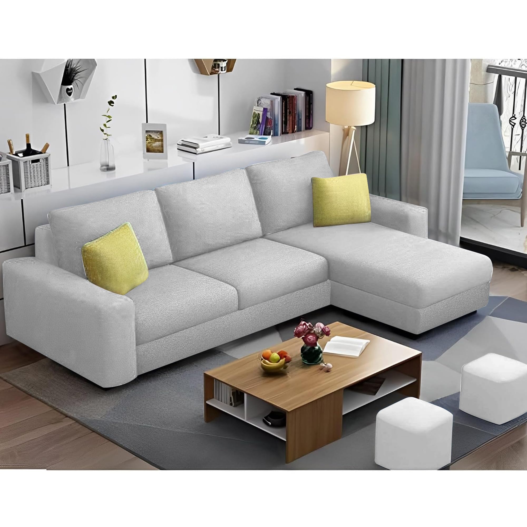 GRAPEWOOD Orland 4 Seater RHS L Shape Sofa Set for Living Room | Color - Grey | Premium Fabric Sofa