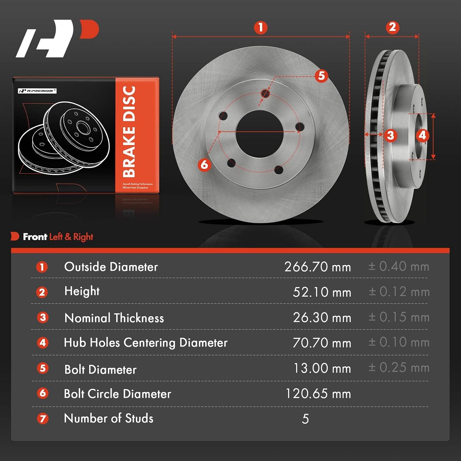 A-Premium 10.50 inch (267mm) Front Vented Disc Brake Rotors Compatible with Select Chevy, Cadillac, GMC, Oldsmobile and Buick Models - Blazer, Jimmy, Typhoon, Syclone, S10, Riviera, Seville, 2-PC Set