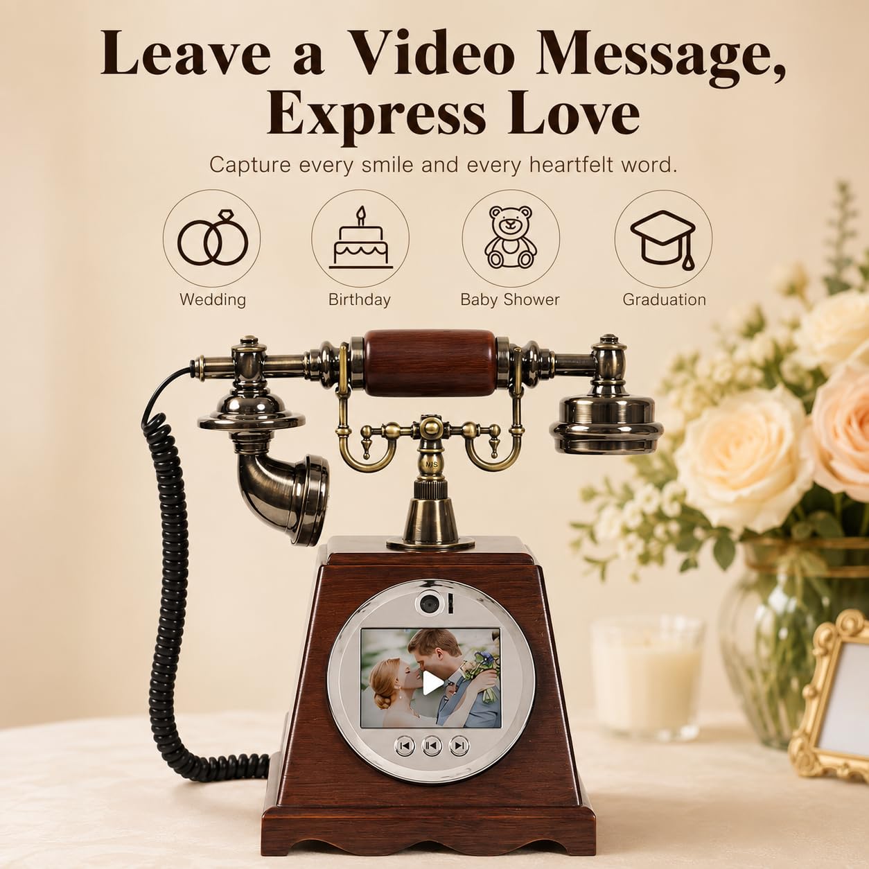 Libro de visitas de video vintage para boda, pantalla de 3.5 pulgadas