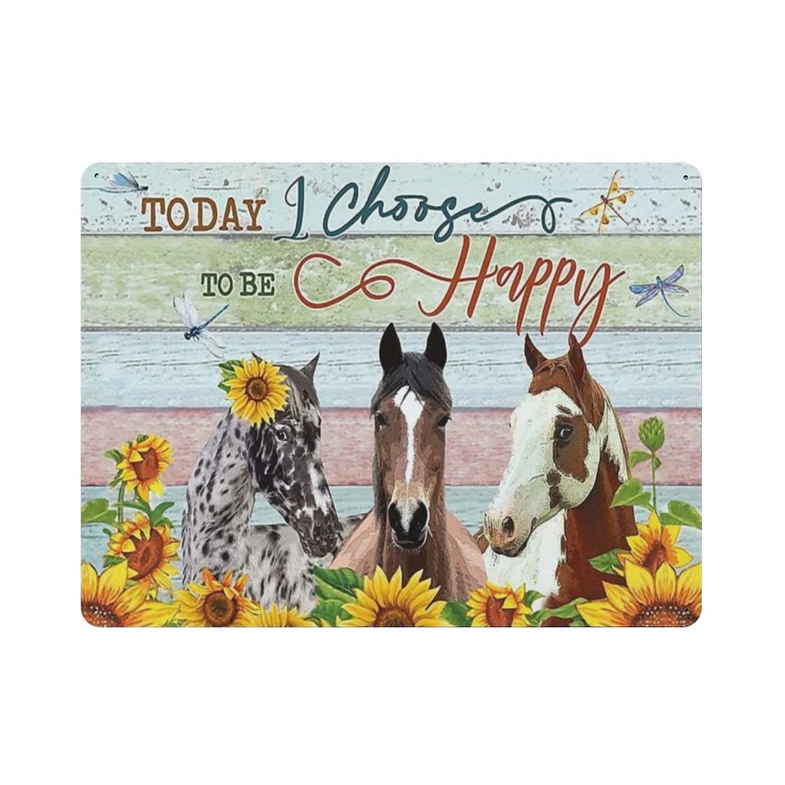 AOOEDM Today I Choose to Be Happy Horse Vintage Metal Tin Sign for Home Coffee Shop Office Wall Art Metal Poster Garage Decor Man Cave Sign Inspirational Quote Wall Decor