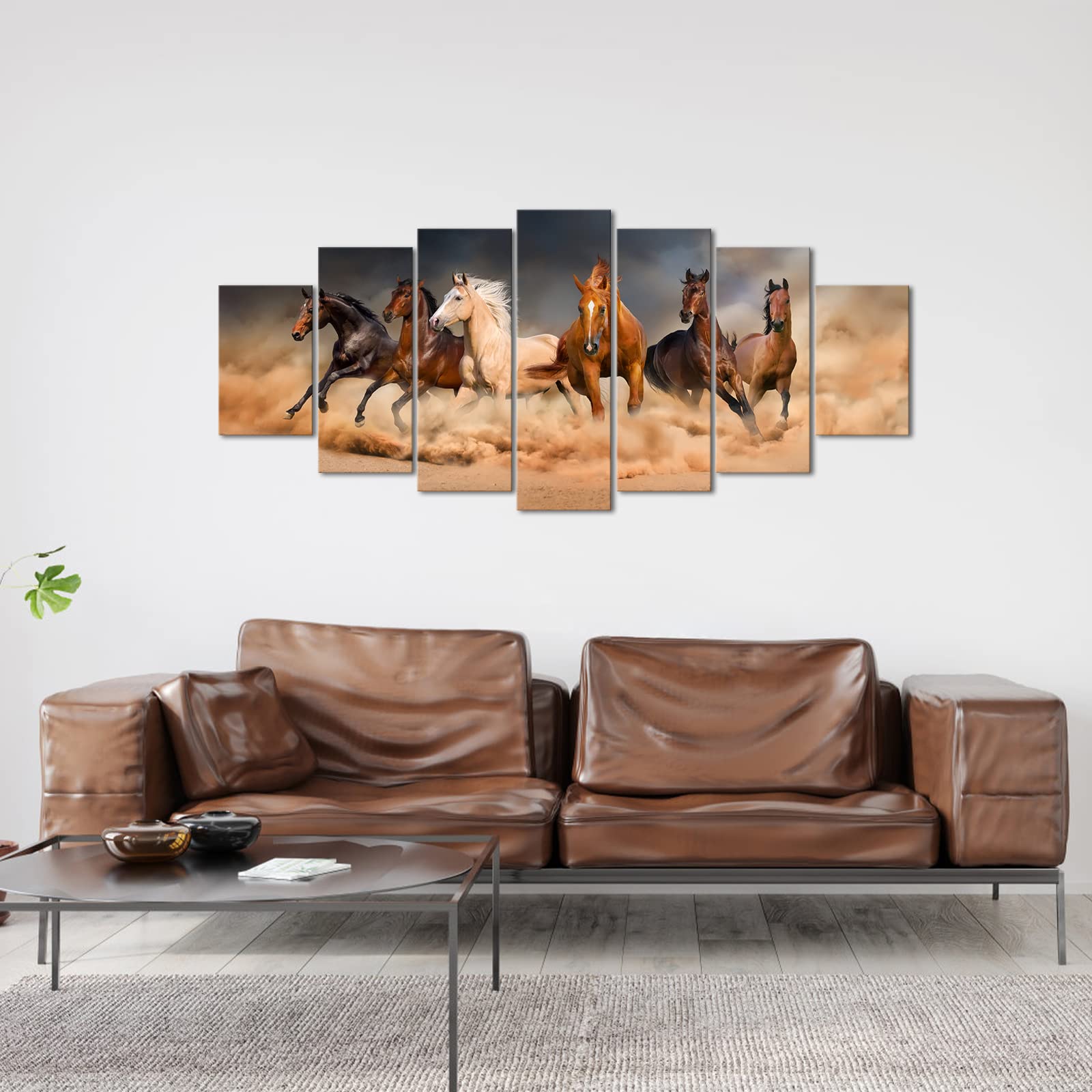 LevvArts Huge 7 Piece Painting Running Horse Canvas Wall Art Decor Wild Animal Picture Print on Canvas Artwork Modern Home Office Living Room Decoration Framed Ready to Hang 70" W x 32" H
