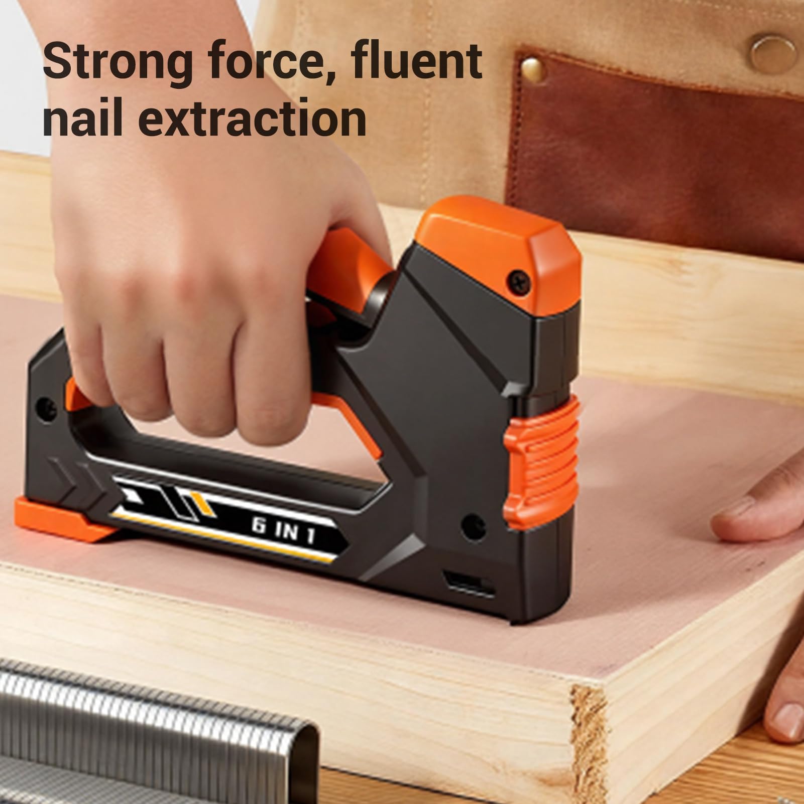 Wakects Zszywacz, Wytrzymała Ręczna Gwoździarka ze Zszywaczem i 6 Rodzajami Gwoździ do Napraw Domowych i Stolarki