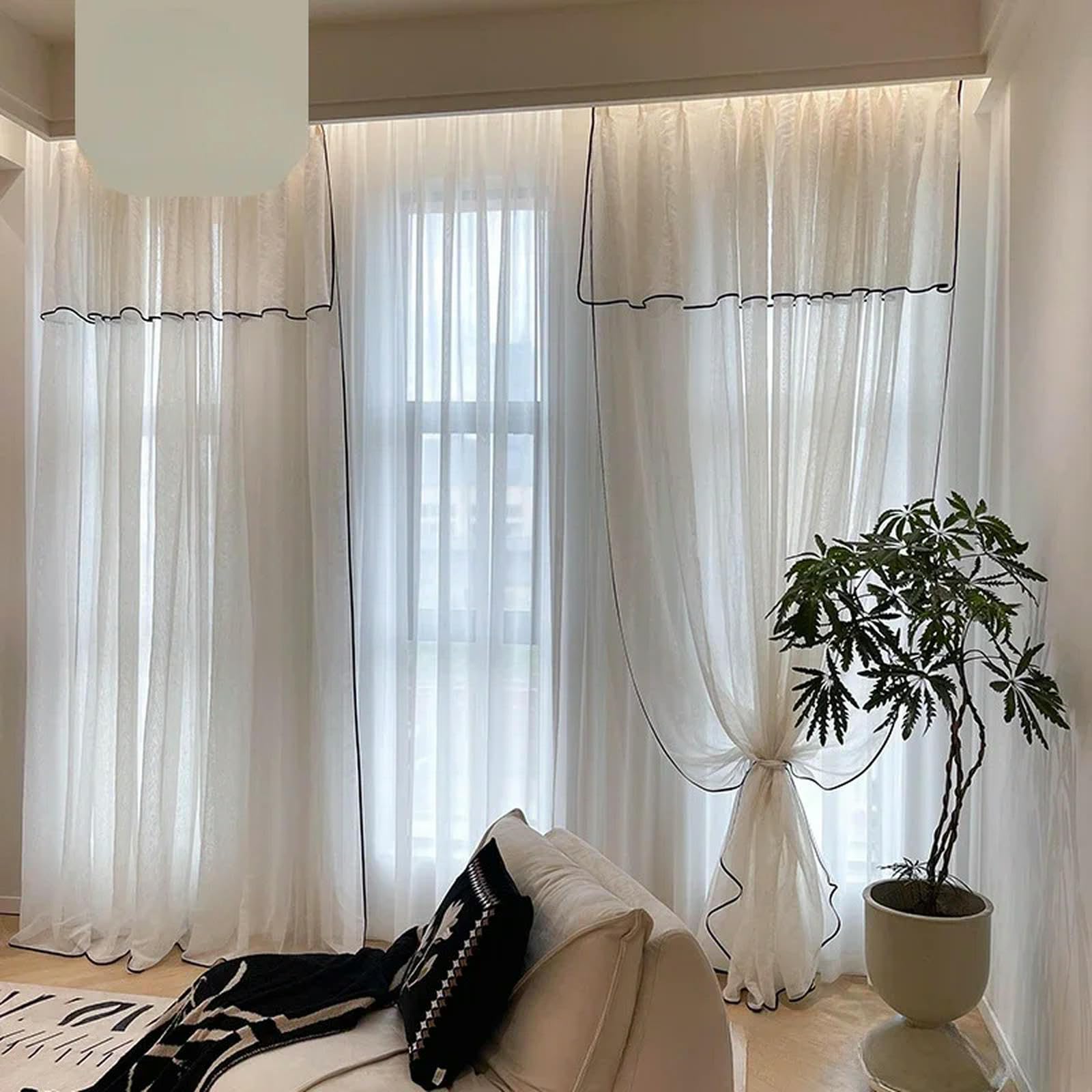 Kremowe lniane białe tiulowe zasłony zaciemniające do salonu sypialni jadalni na balkon - eleganckie zasłony okienne z gazy stylowe zasłony na drzwi