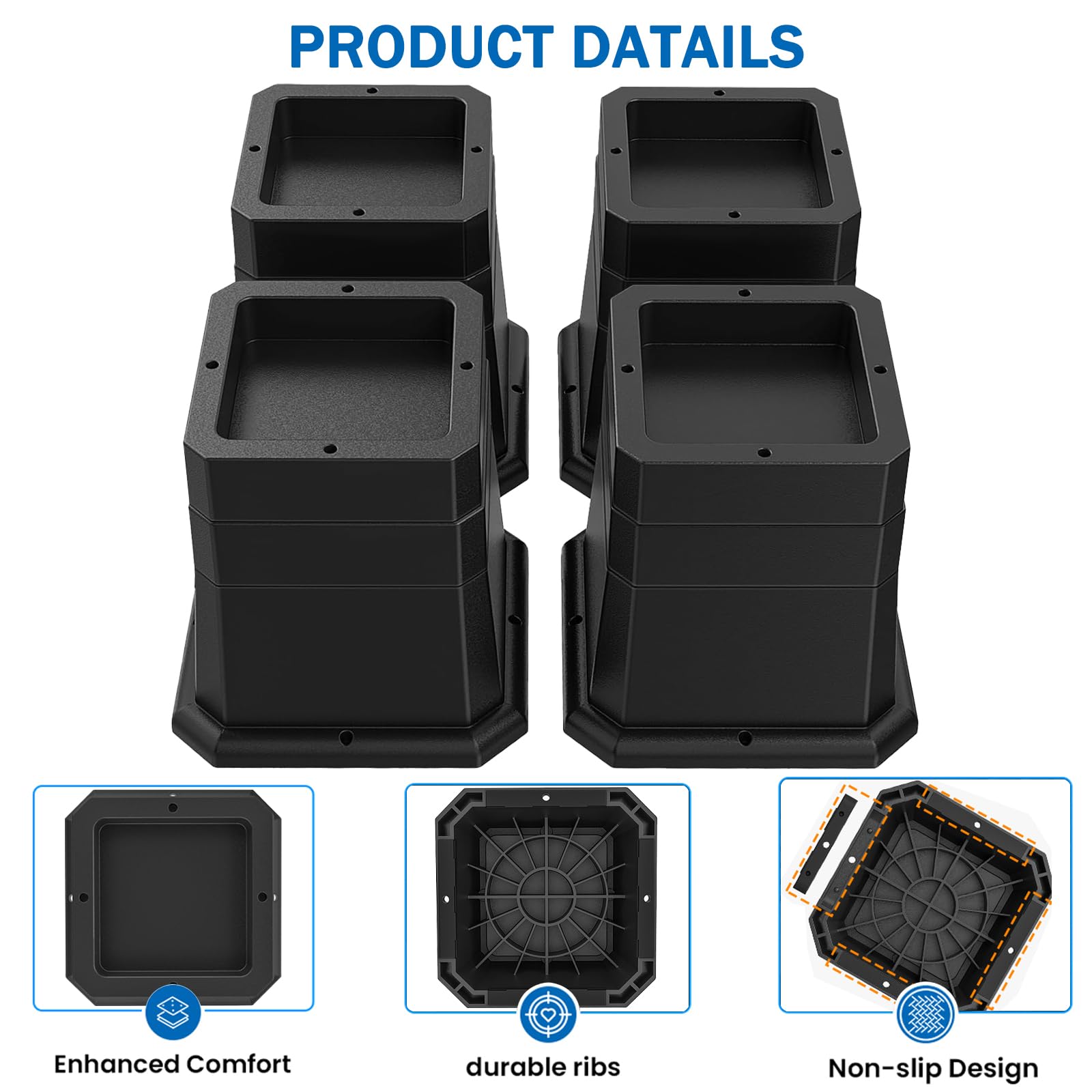 Lifting Risers Snapklik.com : ANNKUT Bed Risers 4 Inch Heavy Duty,Elevation In Heights ...