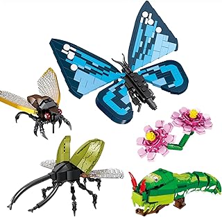 KAZI Insects Collection,Bug Toys Building Sets Including 4 Insect and Bug for Kids,Butterfly,Beetle,Cicada,Caterpillar,Animal Figures Set Building Toy,Creative Toys Gift for 6+ Year Old Boys Girls