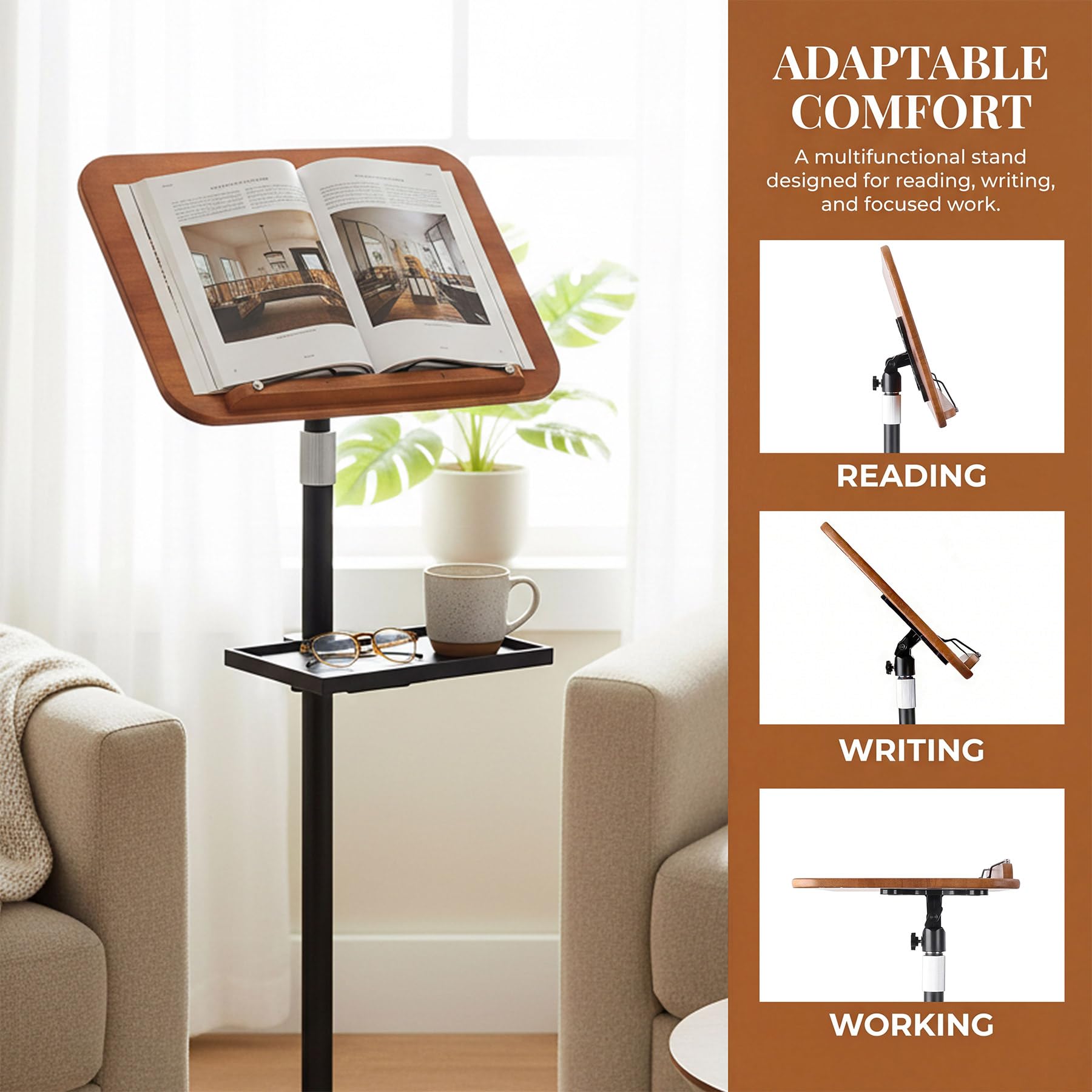 Pupitre pour partitions de musique, hauteur réglable de 60 cm à 140 cm, plateau inclinable à 180°, supports réglables pour s'entraîner à la lecture, au dessin, au travail, base stable pour les