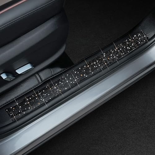 Paquete de 4 calcomanías protectoras de diamantes de imitación para placa de umbral de puerta (negro)