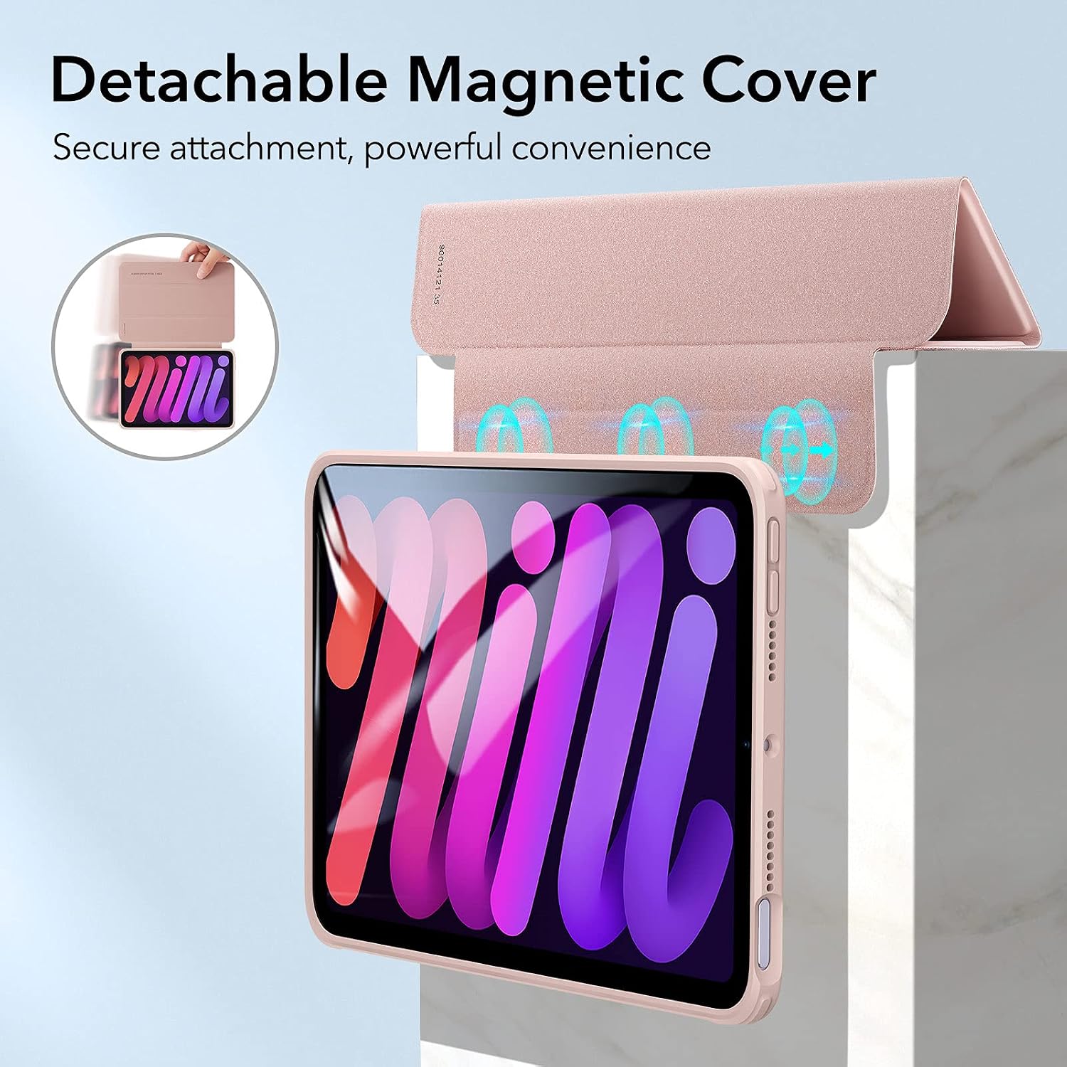 ESR Hybrid Case Compatible with iPad Mini 6 (8.3 inch, 2021), Detachable Magnetic Cover, Hybrid Back Shell, Fully Supports Pencil 2, Rebound Series, Frosted Pink