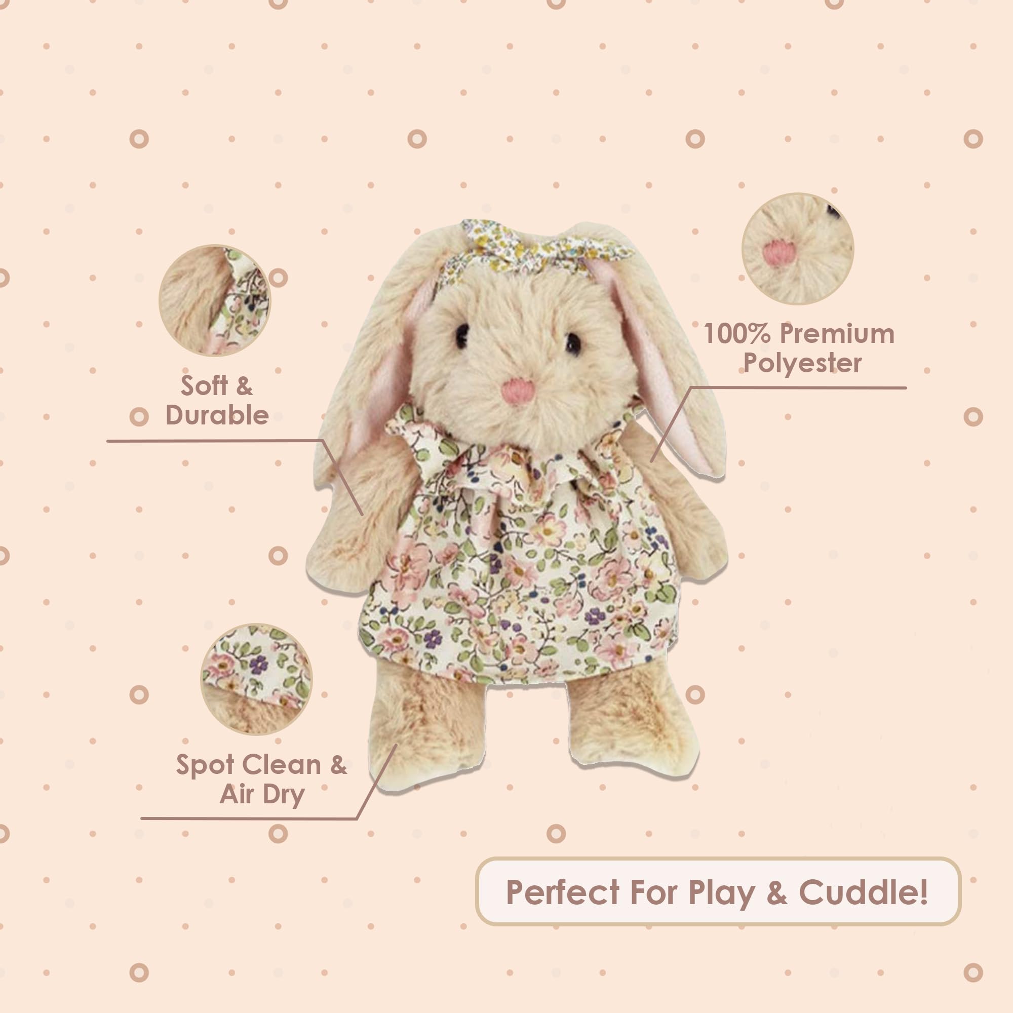 MON AMI Grace Bunny 8-Inch Stuffed Animal for Girls, Multicoloured, 8 inches - Image 4