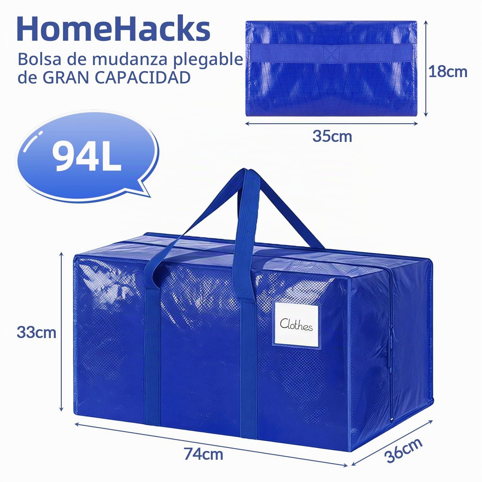Pack de 6 Bolsas de Mudanz, 94L Grande Bolsa de Almacenamiento | Impermeable Bolsas de Mudanza con Cremallera y Asa, Organizador de Ropa, Bolsa Extra Grande para Mudanza y Viaje