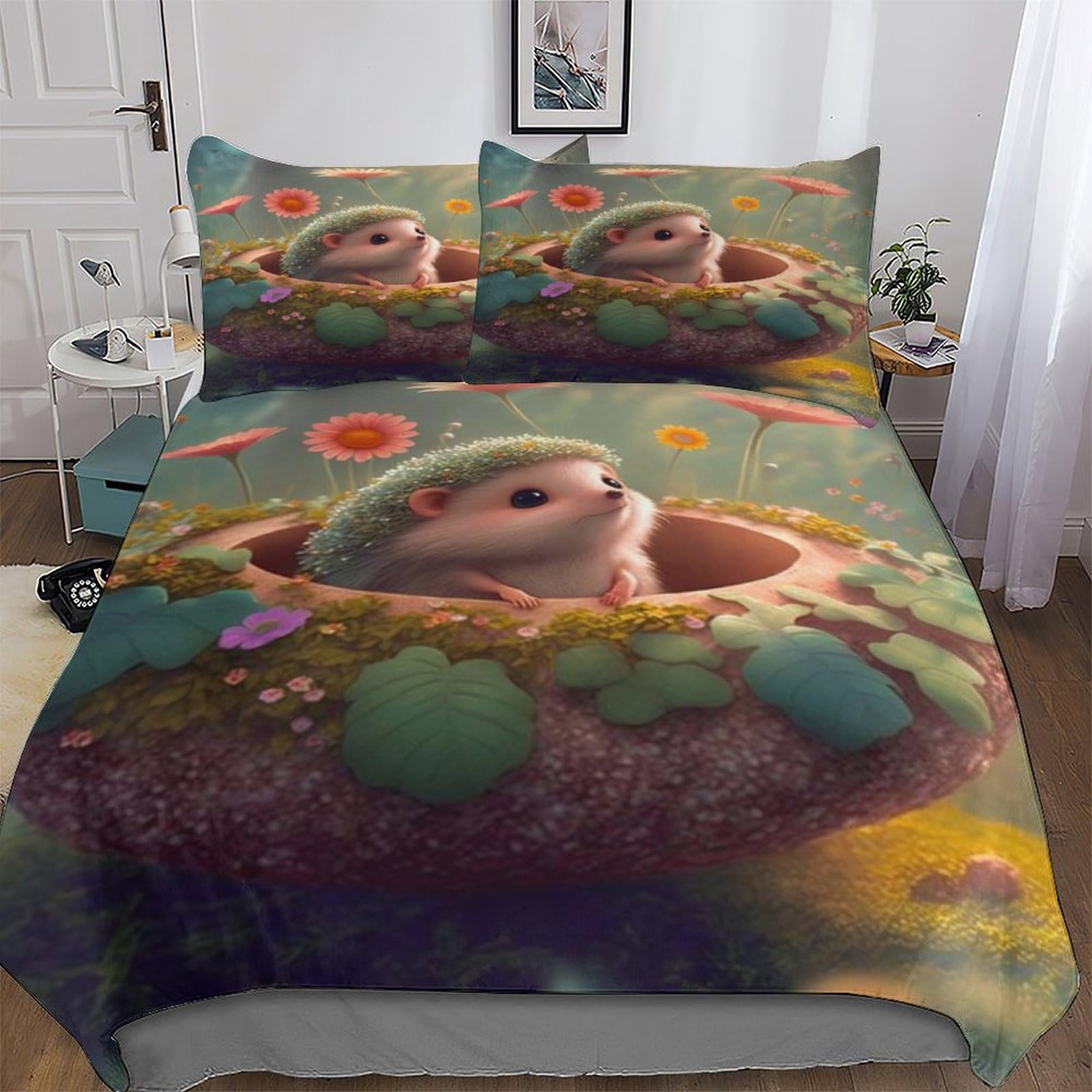 Housse de couette hérisson microfibre douce anti-froissement