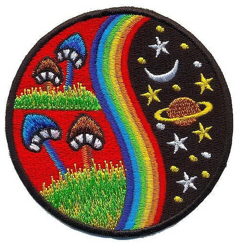 Graphic Dust Artistic Mushroom Embroidered Iron on Patch Star Planet Moon Retro Hippie Boho
