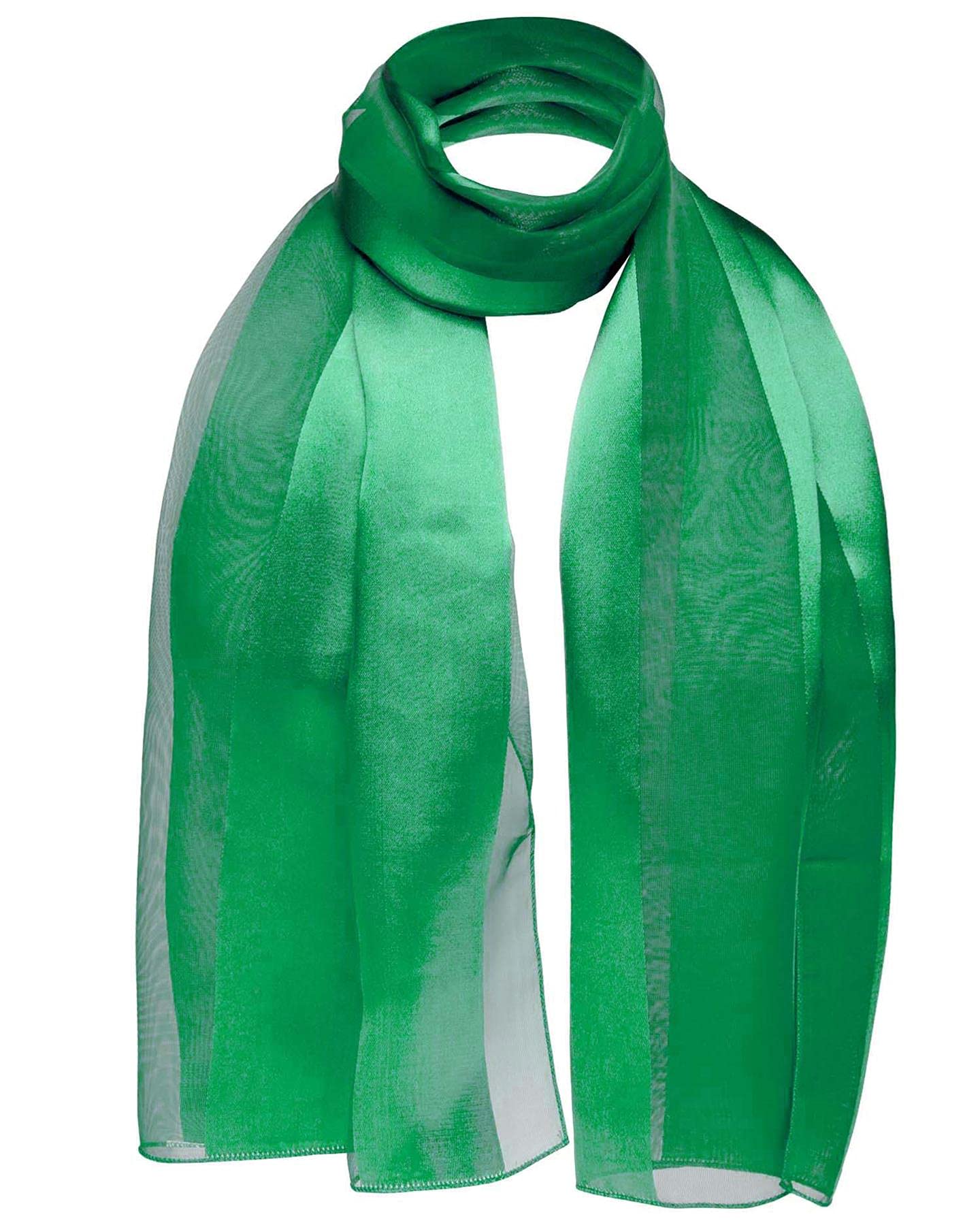 Basic Sense Women's Green Shiny Satin Scarf Lightweight Silky Chiffon Solid Plain Strip Neck Scarves,