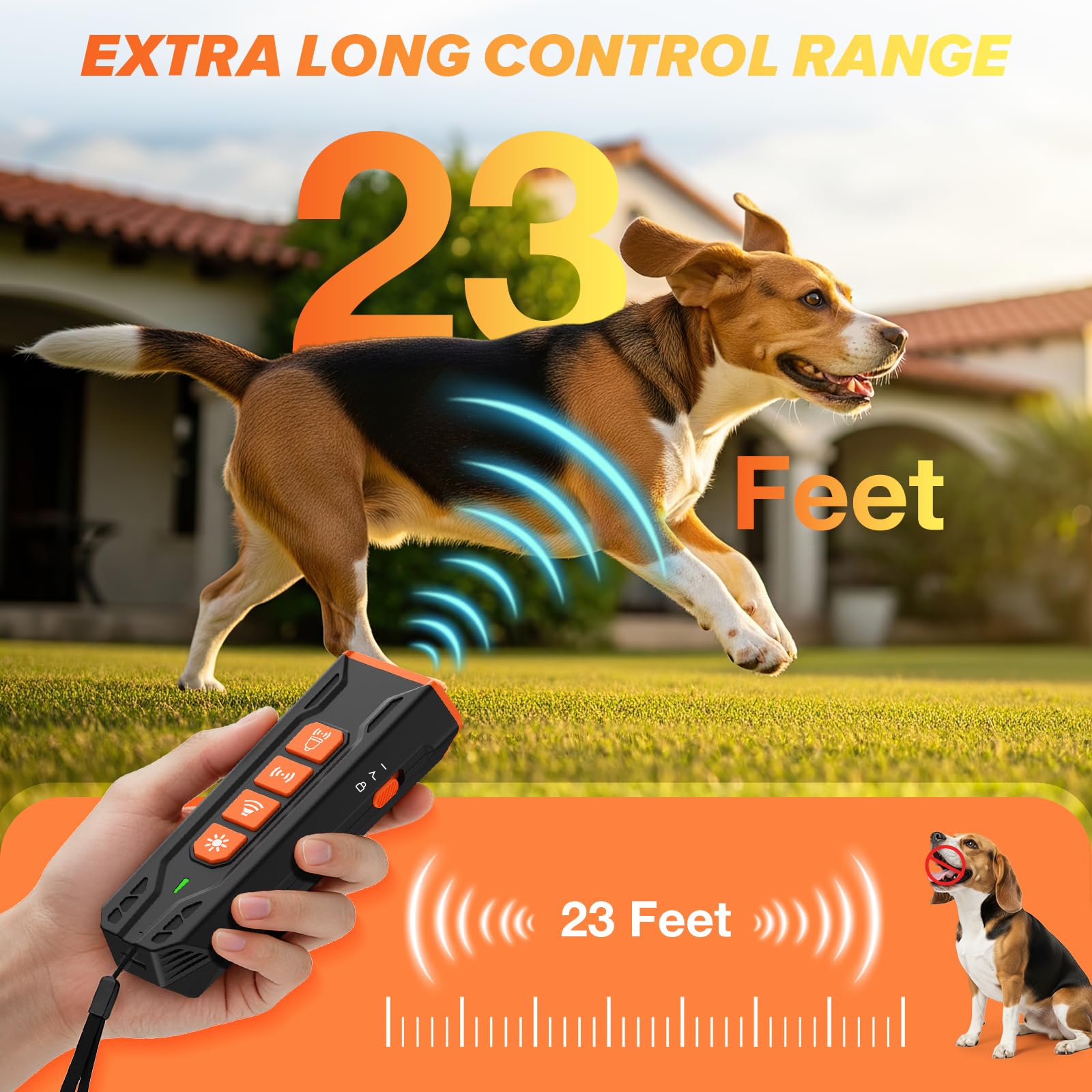 Dispositif anti-aboiement pour chiens – Dissuasion à ultrasons avec 4 modes humains portée de 7,9 m pour la plupart des chiens, rechargeable et sûr pour l'entraînement et le comportement pour
