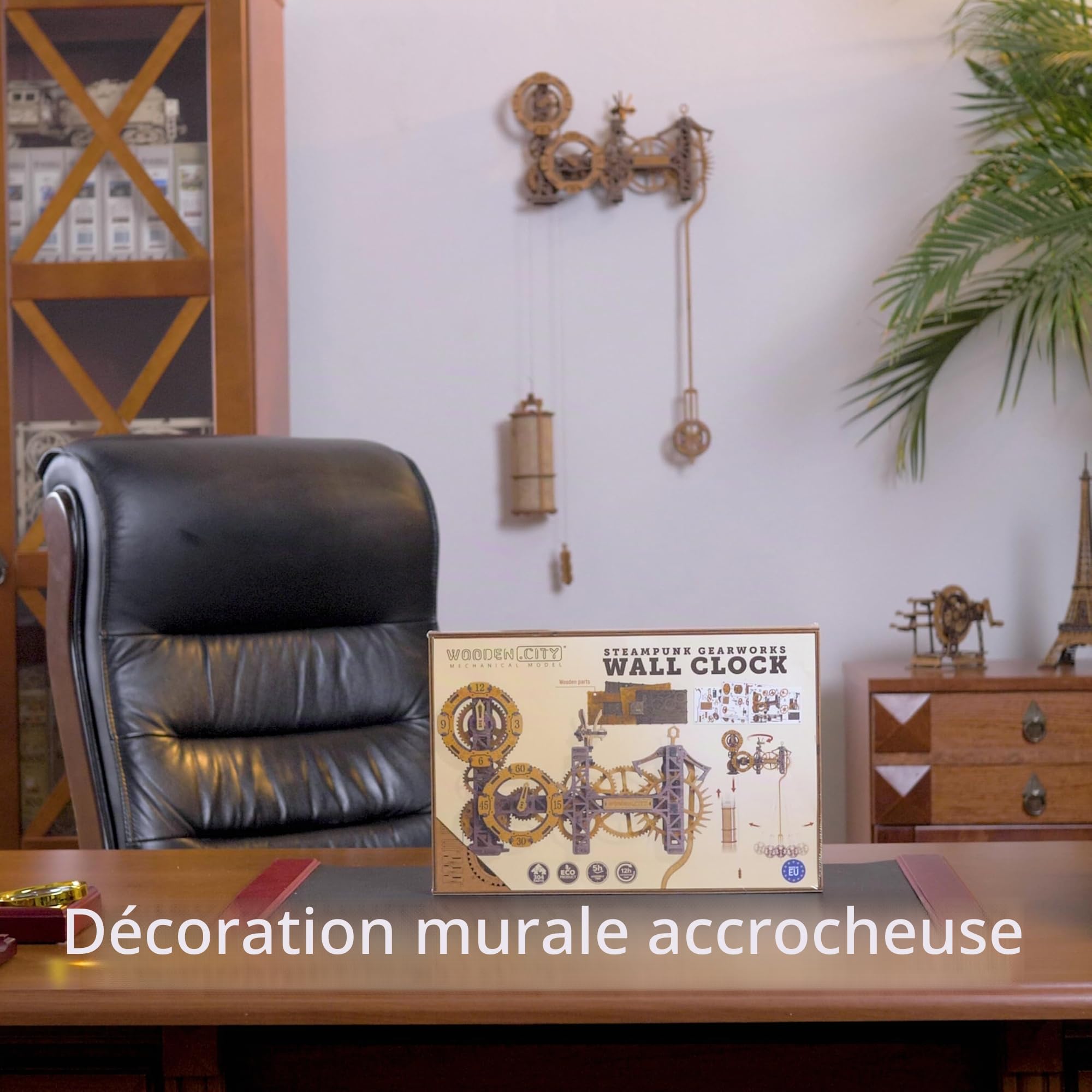 Wooden.City Steampunk Gearworks Horloge Puzzle 3D en Bois – Kit de modélisme d'horloge Murale à Monter soi-même – Construisez Votre Propre Puzzle avec Engrenages Mobiles – 288 pièces – Kit de