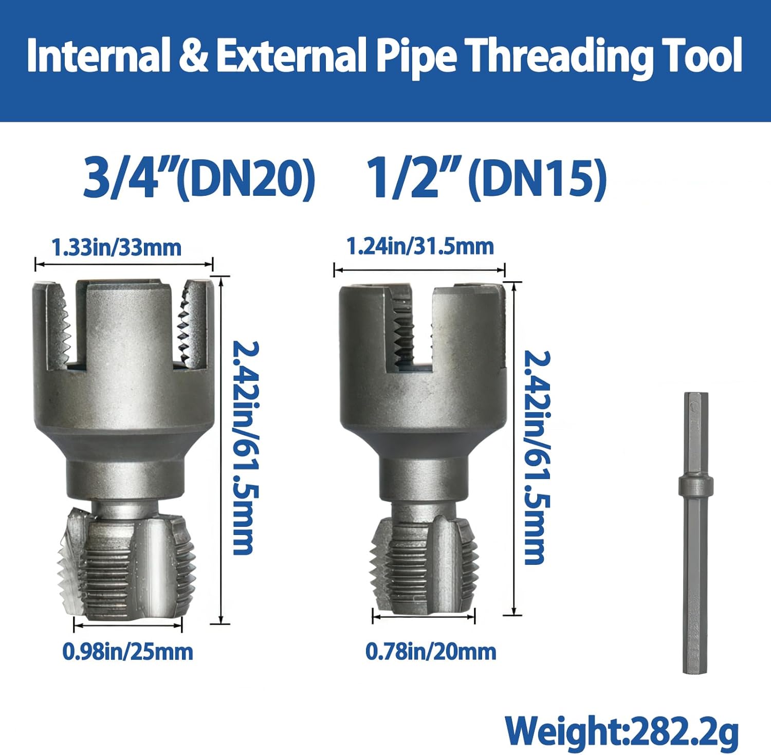 Integrated Internal & External Pipe Threading Tool, Electric Drill Compatible PVC & Plastic Pipe Threader Kit – 2 in 1 PVC Pipe Threader Kit for Water Pipe Thread Cutting, 1/2″, 3/4"  Dies (1/2"+3/4")