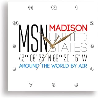 3dRose Wall Clock Silent - 13 inch - International Airport Code MSN, Madison, Wisconsin, United States - Alexis Design - Around The World by Air