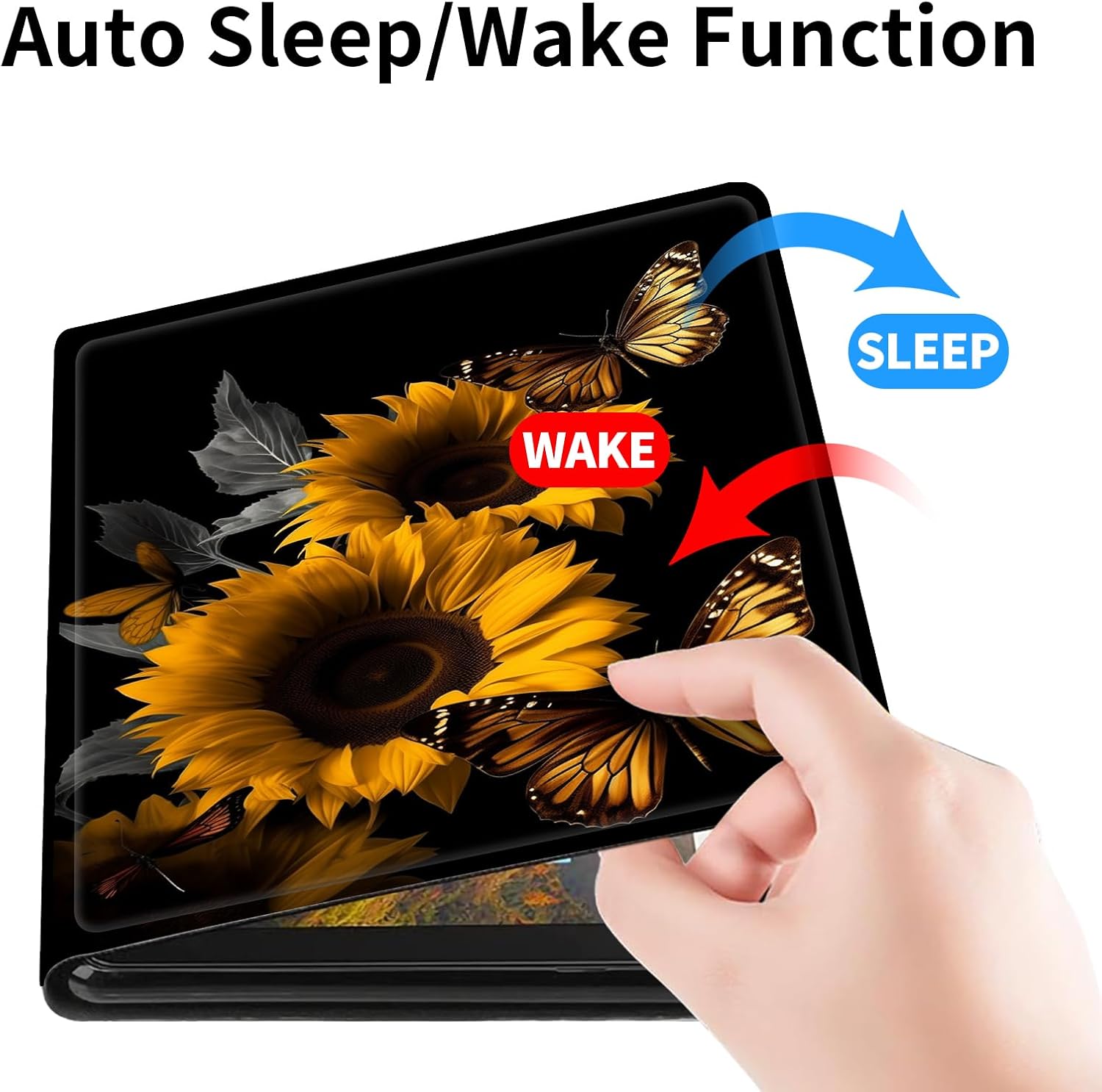 Case for iPad Air 13 Inch 2025/2024/iPad Pro 12.9 (6th/5th/4th Gen 2022/2021/2020),Slim Smart PU Leather Adjustable Stand Protective Cover with Auto Wake/Sleep,Sunflowers and Butterflies