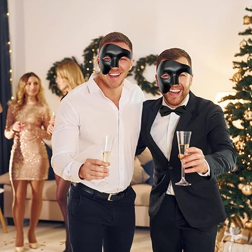 Miniatura 6 de FunMular Máscara de mascarada para hombre, fantasma de la ópera, máscara de media cara con corbatín, máscaras venecianas para fiesta de Halloween