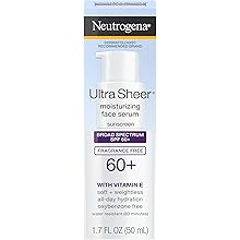 Neutrogena Ultra Sheer Moisturizing Face Serum with Vitamin E & SPF 60+, All Day Facial Sunscreen Serum with Broad Spectrum UVA/UVB Protection, Fragrance-Free, Oxybenzone-Free, 1.7 oz, Opens in a new tab