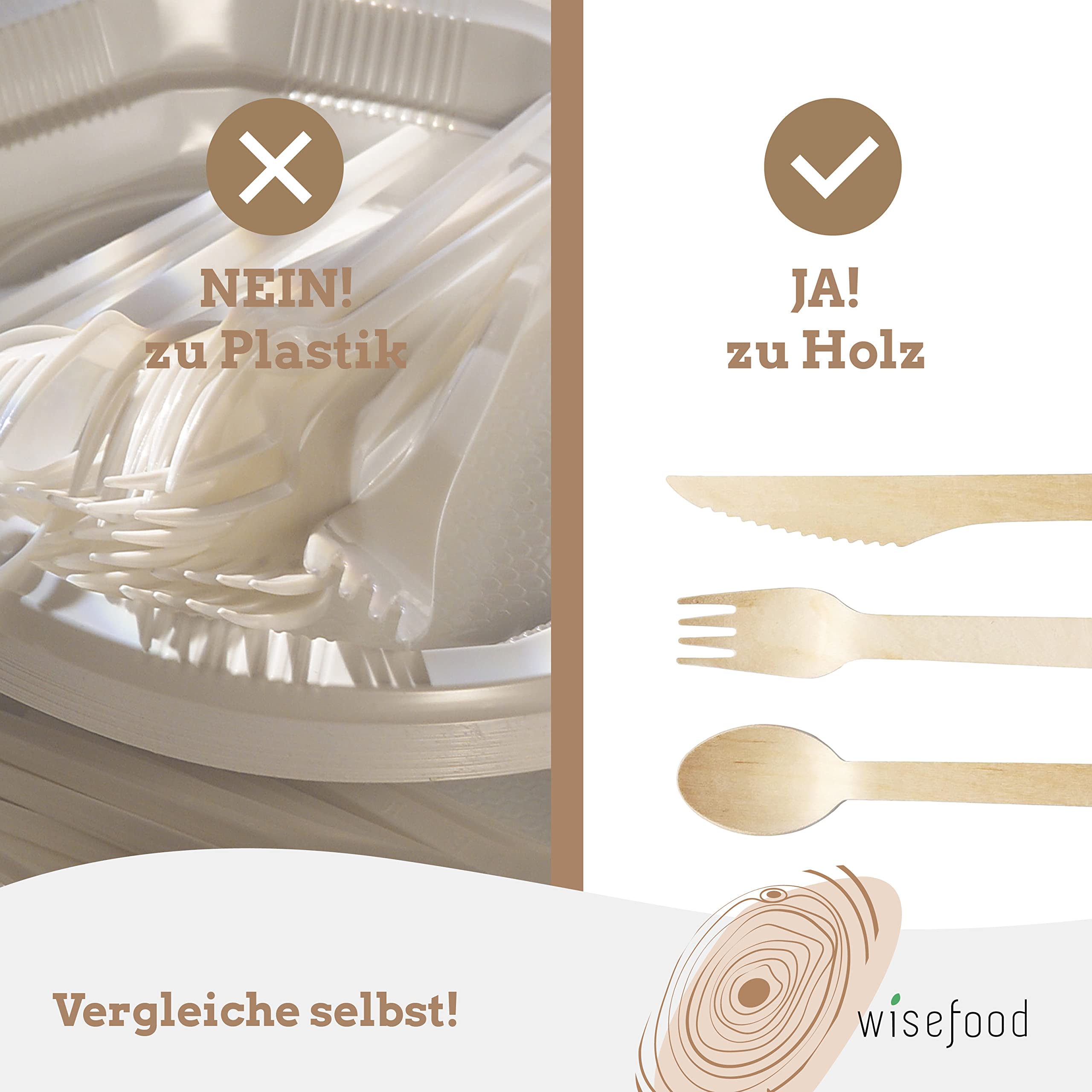 Wiseware - 1000 forchette usa e getta in legno di betulla, 16,5 cm, posate biodegradabili, naturali, stabili e ecologiche, con confezione priva di plastica