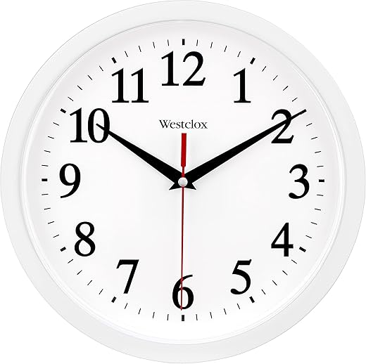 Westclox 461761 10 Modern White Analog Wall Clock with Large Display, Battery Powered, Round, Perfect for Bedroom, Office, Kitchen