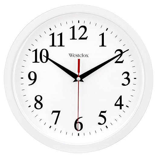 Westclox 461761 10 " Modern White Analog Wall Clock with Large Display, Battery Powered, Round item