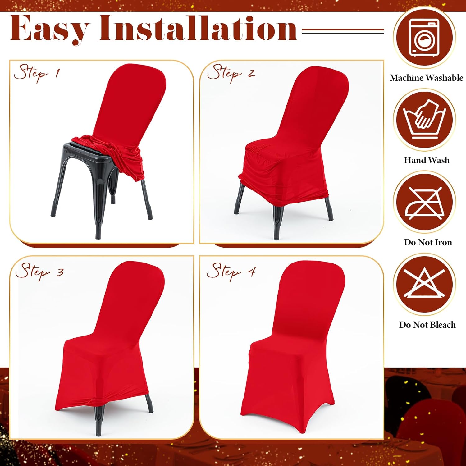 Oudain 12 Pcs Red and Black Folding Chair Covers for Party Universal Spandex Slipcovers Washable Removable Stretch Chair Protector Covers for Graduation Birthday Party Decoration