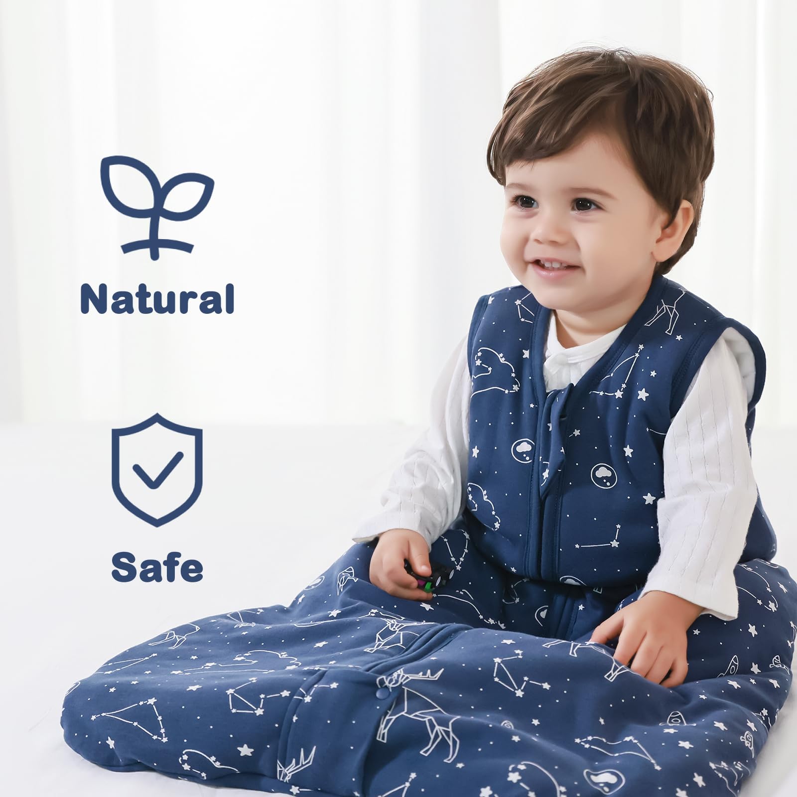 Mosebears Sacco nanna invernale per bambini, 2,5 tog, 100% cotone, per diverse misure dalla nascita all'età di 24 mesi(Navy Blue,6-12 mesi)