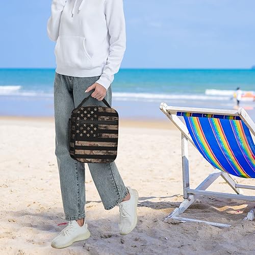 Miniatura 4 de PrelerDIY Lonchera con diseño de bandera estadounidense de camuflaje del desierto  Bolsas de almuerzo aisladas para mujereshombresniñasniños, con