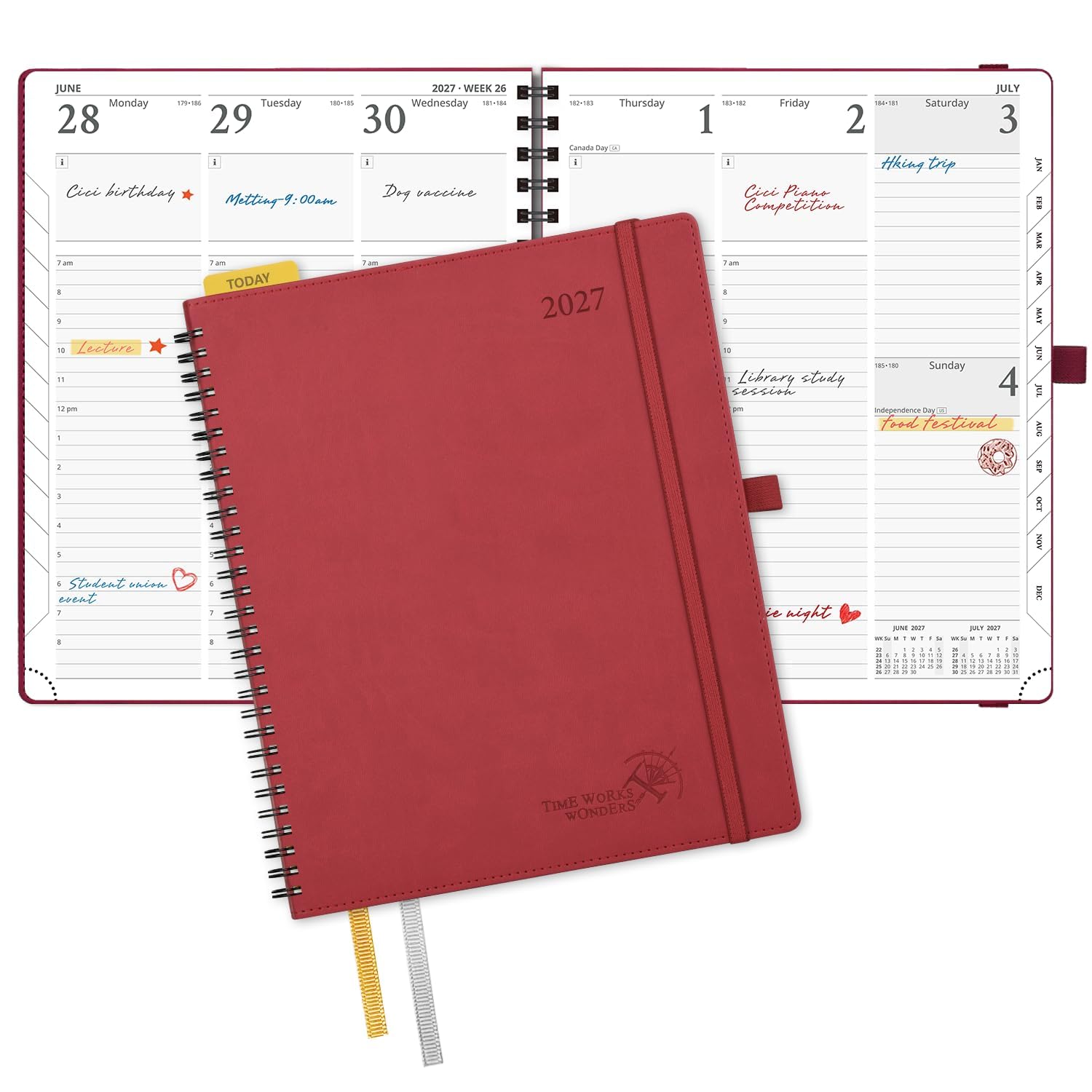 POPRUN Diary 2027 Week to View Approx. A4 Soft Cover Large Spiral Planner