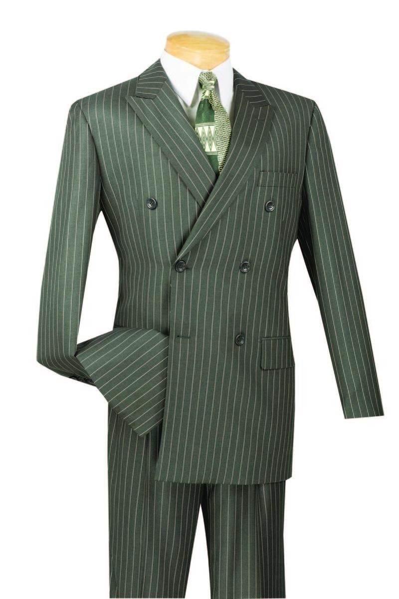 VINCI 6 Button Double Breasted Gangster Stripe Suit DSS-4-Charcoal-50R