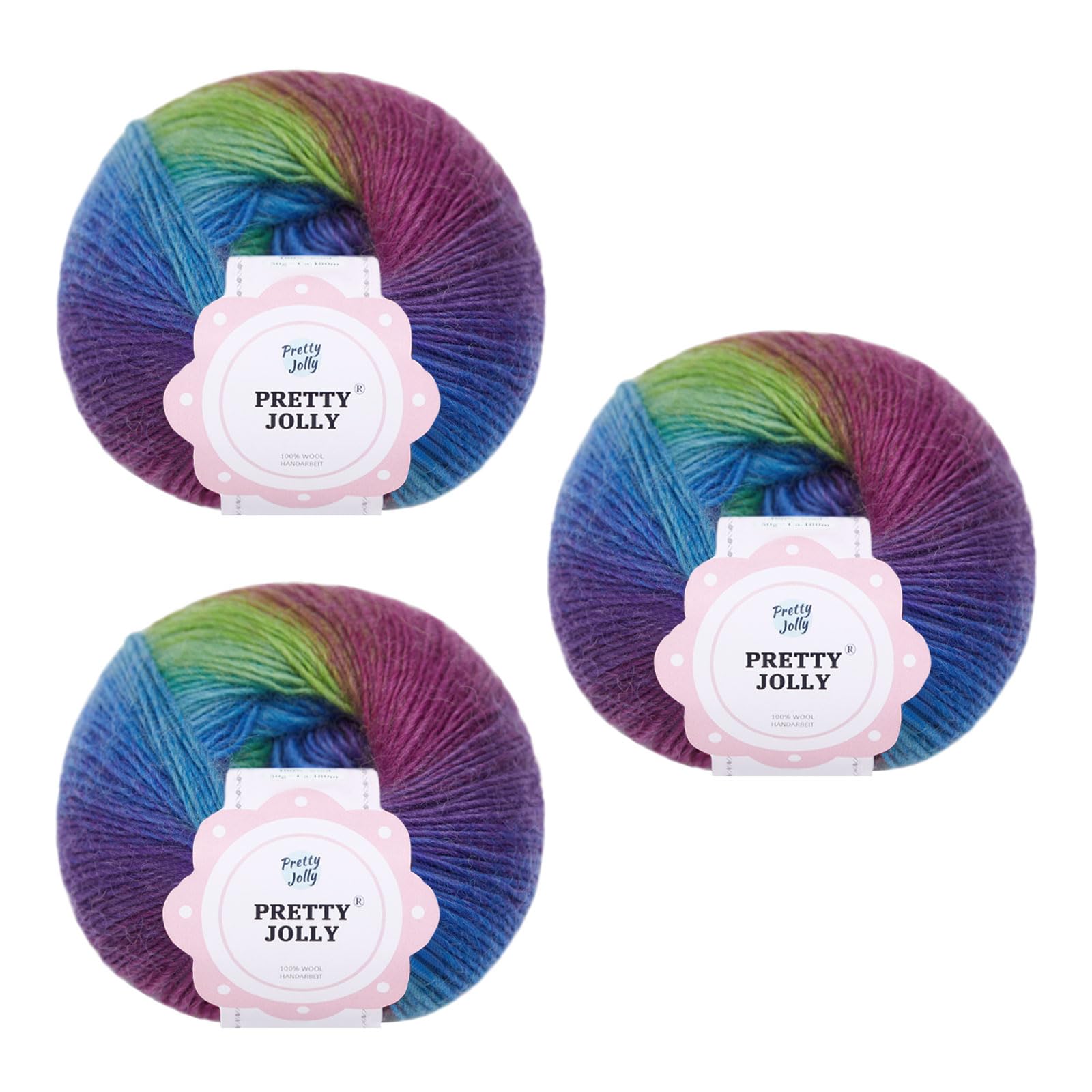 Pretty Jolly 3 Skeins Rainbow Wool Yarn - Soft Gradient, Self-Striping, Multi Color for Crochet & Knitting, Single Ply (9#) — image 1